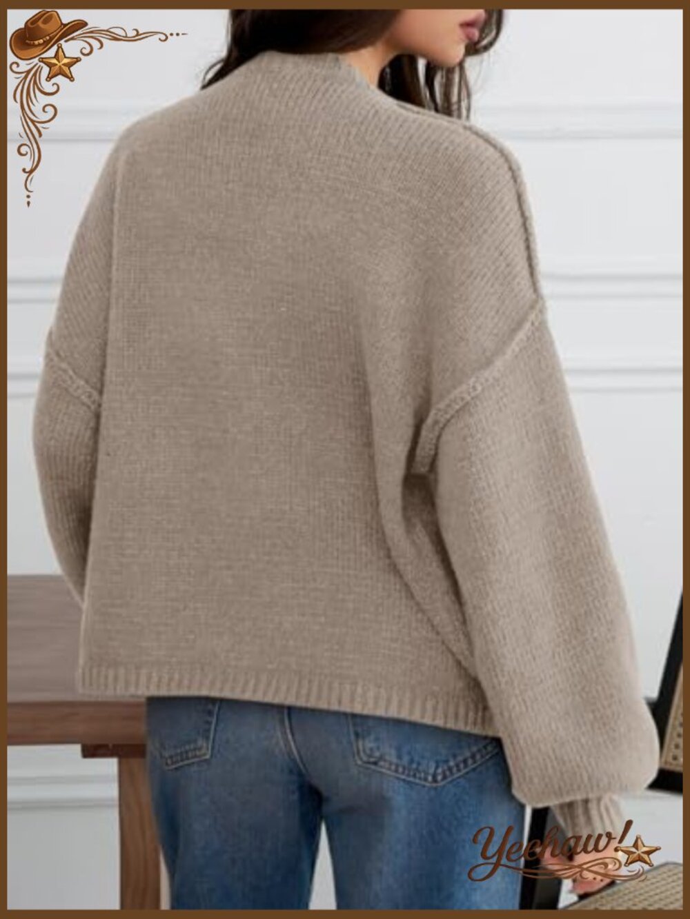 Oversized Chunky Knit Cardigan Button Up Lantern Sleeve Fall Sweater Coat - Picture 5 of 7